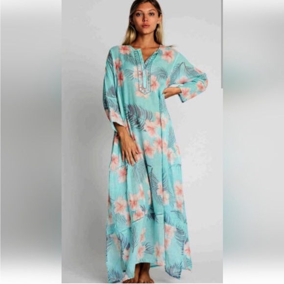 Debbie Katz Other - Debbie Katz Halina Nina Tropical Hibiscus Floral Cover-Up Kaftan Maxi Dress M